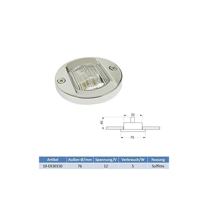 Edelstahl Heckleuchte 12Volt - 5 Watt für Außenmontage