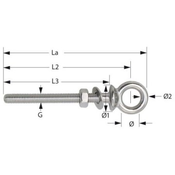 Piton à oeil inox vis M12x120mm Wichard