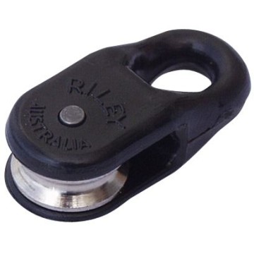 Miniblock aus Nylon, einfach, schwarz, Rolle aus verchromter Bronze Ø14mm