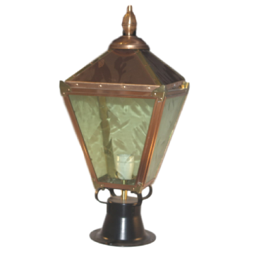 Lampe électrique cuivre en forme réverbère, Droite, avec pied
