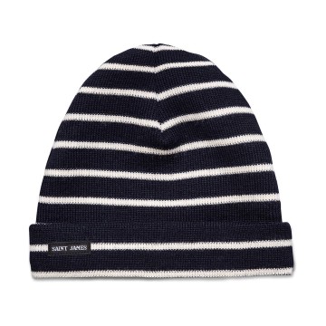Saint James gestreifte mütze 100% Wolle Navy/cremefarben