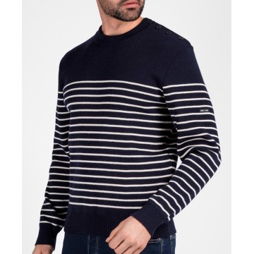 Pull marin en laine Saint-James pour homme, Binic, Marine/Ecru