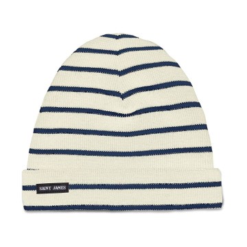 Bonnet Saint-James rayé en pure laine, TU Ecru/Marine