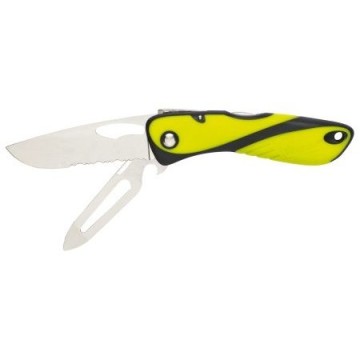 Couteau Offshore Wichard - Lame crantée + démanilleur / épissoir- Fluo