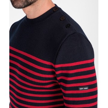 Pull marin cintré Saint James pour homme, Rochefort R, Navy/Medoc