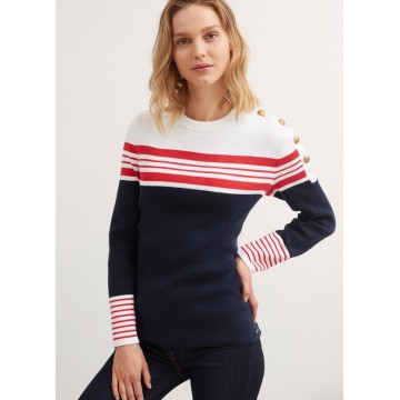 Pull Saint-James Luzac Marine/Blanc/Tulipe