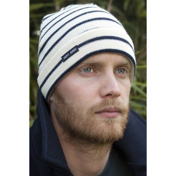 Bonnet Saint-James rayé en pure laine, TU Ecru/Marine