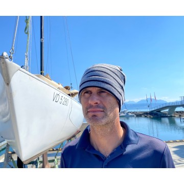 Bonnet Saint-James rayé en pure laine, TU gris clair/noir