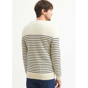 Pull marin en laine Saint James pour Homme, Binic Ecru/Marine