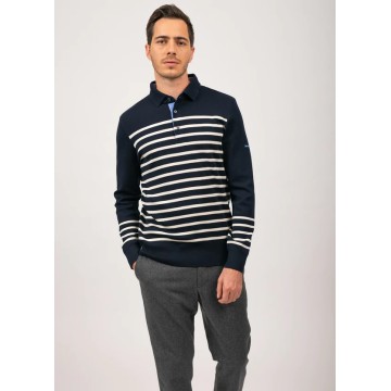 Pull rayé col polo Saint James Lucques, Navy/Blanc