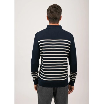 Pull rayé col polo Saint James Lucques, Navy/Blanc