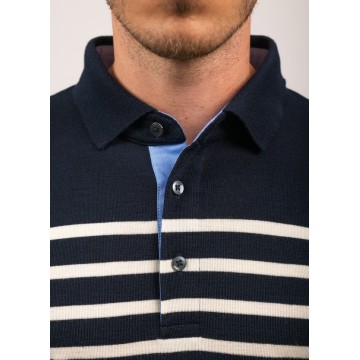 Pull rayé col polo Saint James Lucques, Navy/Blanc