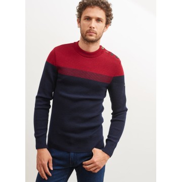 Saint James Seemanns Pullover Herren, Bretagne, Dunkelblau/ Rot