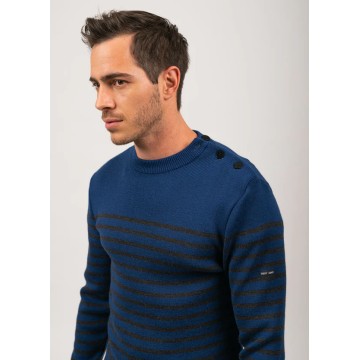 Pull marin cintré Saint James pour homme, Rochefort Rayé, Encre/Anthracite