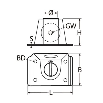 Embase de chandelier inox rectangle Ø25 64x91mm