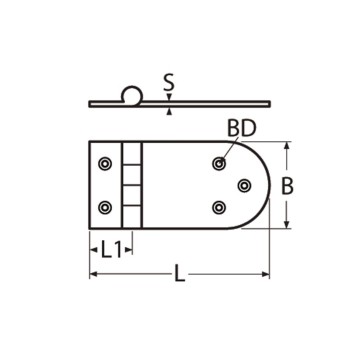 Charnière inox 65x134mm