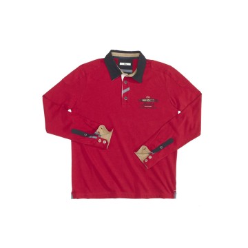 TBS Langarm-Poloshirt, 100% Baumwolle, Rot