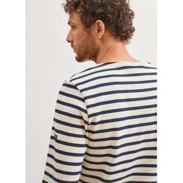 Saint James Unisex Langarm Shirt Meridien - Streifenshirt, Ecru/Marineblau