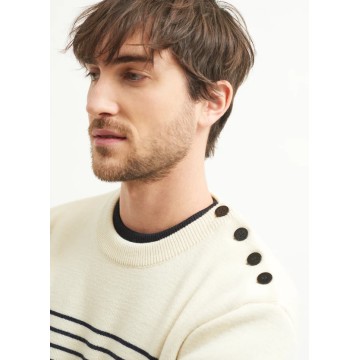 Pull marin en laine Saint James pour Homme, Binic Ecru/Marine