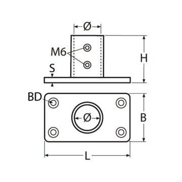 Embase inox rectangulaire de tube Ø22mm 90°