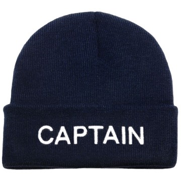 Bonnet tricoté bleu marine et brodé \"Captain\", adulte