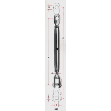 Ridoir Inox à pas de vis UNF 5/16\" M8 fourche + oeil L.143-192mm