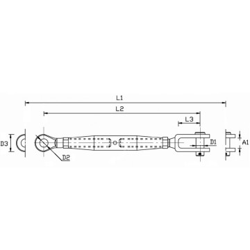 Ridoir à cage fermée en inox poli fourche et oeil M5 L.92-130mm