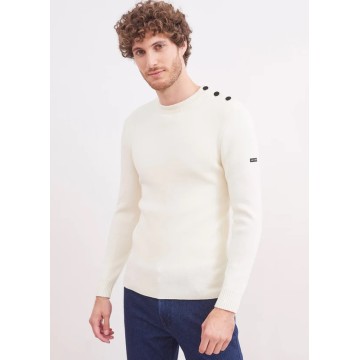 Pull marin cintré Saint James pour homme, Rochefort uni écume