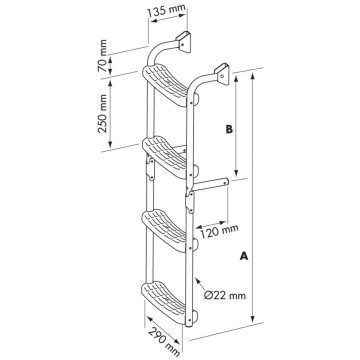 Échelle inox pliante crosses à 90°, 3+2 marches