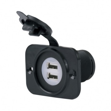 Prise double USB noire 60 x 43 mm, 12/24V