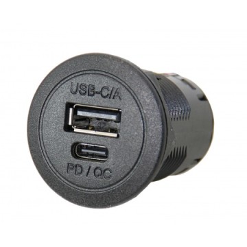 Prise de charge USB-C/A port d\'installation, rond 12/24V 3,6A 36mm