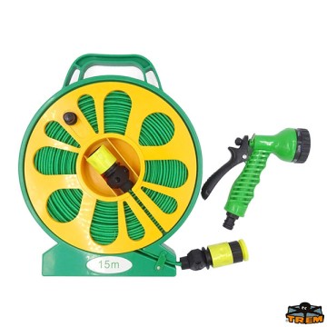 Tuyau d\'arrosage 15 m avec enrouleur et accessoires