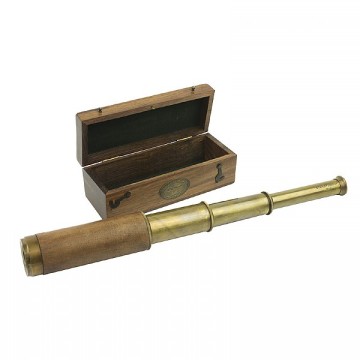 Teleskop, leder und messing, 38x25 mit Holzschachtel