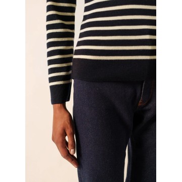 Pull marin pure laine rayé Saint James Marée, Navy/Ecume