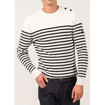 Pull marin cintré Saint James pour homme, Rochefort R, Ecume/Navy | [3] Taille M