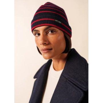Bonnet Saint-James rayé en pure laine, Adulte, Navy/Medoc