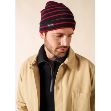 Bonnet Saint-James rayé en pure laine, Adulte, Navy/Medoc