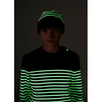 Bonnet Saint-James rayé en laine, Adulte, Navy/Phosphorescent