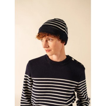 Bonnet Saint-James rayé en laine, Adulte, Navy/Phosphorescent