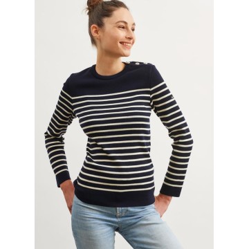 Pull marin pure laine rayé Saint James Marée, Navy/Ecume | Taille 42