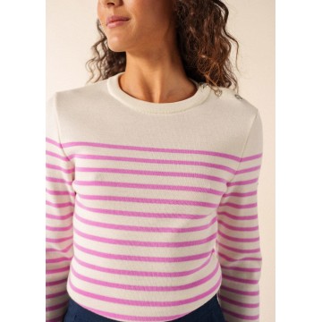 Pull marin pure laine rayé Saint James Marée, Blanc/Nacre