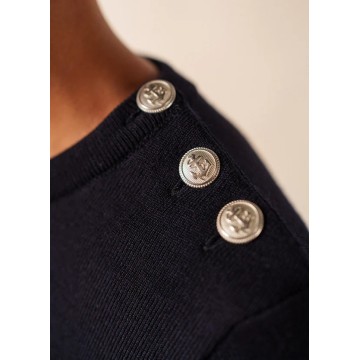 Pull marin pure laine rayé Saint James Marée, Navy/Ecume