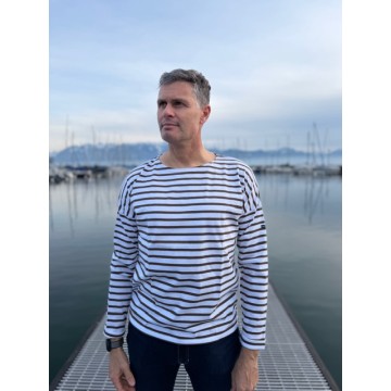 Saint James Streifen Langarmshirt, Minquiers Drop, Schnee/Espresso