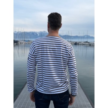 Saint James Streifen Langarmshirt, Minquiers Drop, Schnee/Espresso