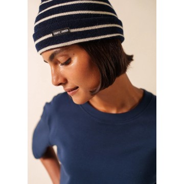 Bonnet Saint-James rayé en pure laine, TU Marine/Ecru