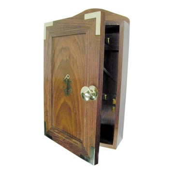Boîte à clés murale en bois avec déco ancre laiton