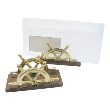 Porte-courrier barre à roue  Laiton et bois 12,5x5x7cm