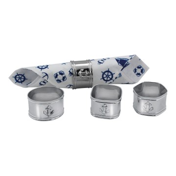 Ronds de serviettes laiton chromé (lot de 4) décor ancre