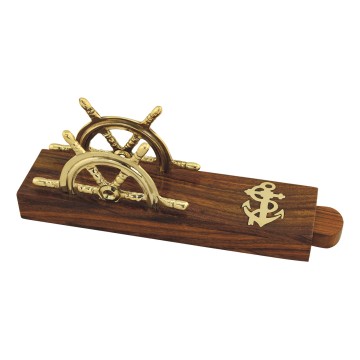 Ouvre-lettre & porte carte barre à roue bois et laiton