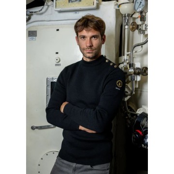 Pull marin en laine Saint James x Marine nationale, Compas, Noir